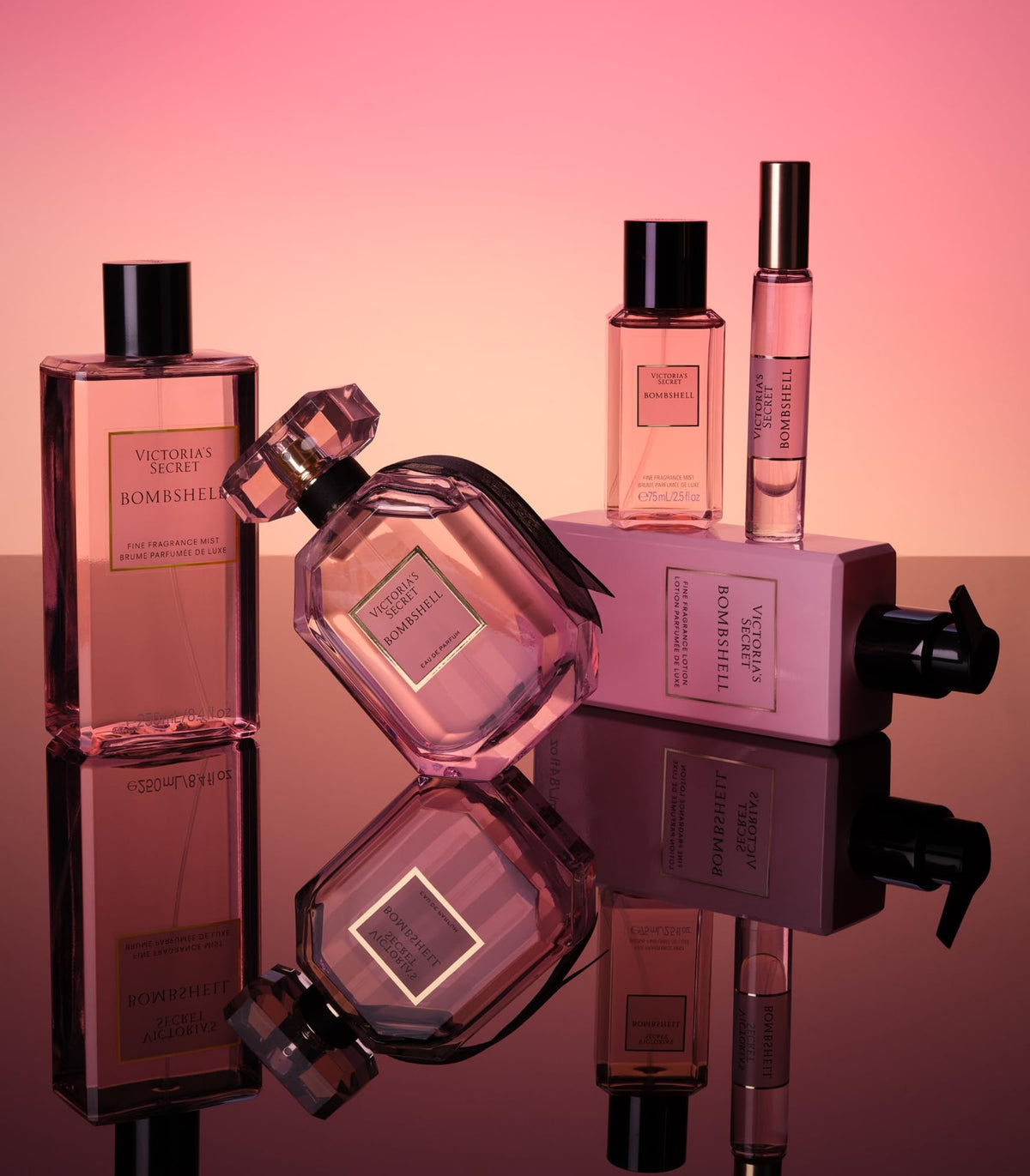 Victoria's Secret Bombshell Eau de Parfum with floral background