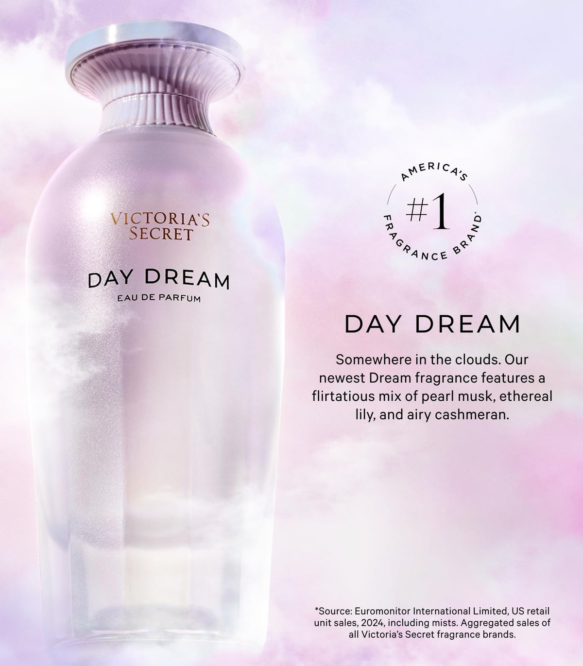 Victoria's Secret Day Dream Fine Fragrance Mist packaging with floral background