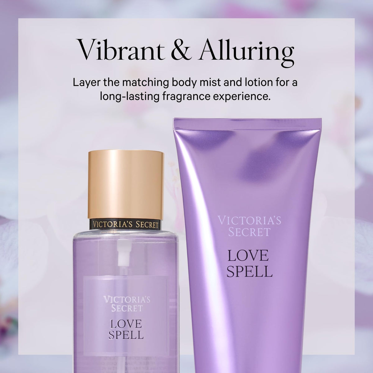 Victoria's Secret Love Spell Body Mist 8.4 fl oz with floral background