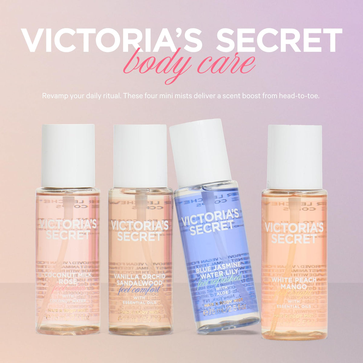 Victoria's Secret mini mist bottles in Blue Jasmine Water Lily and Coconut Milk Rose