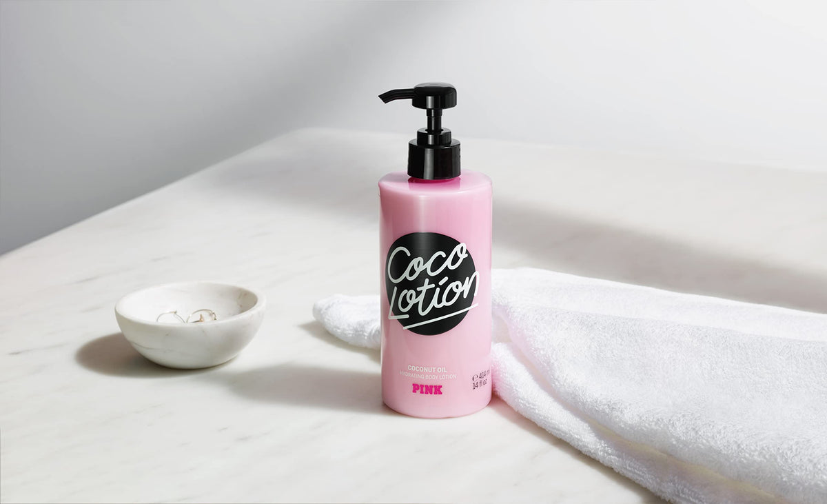 Victoria's Secret Pink Body Fragrance Lotion Coco lifestyle scene with flowers