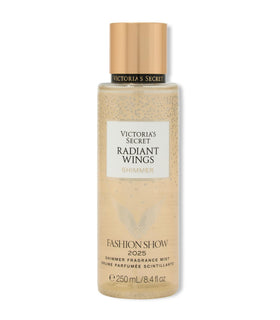 Victoria's Secret Radiant Wings Shimmer Fragrance Mist front view with glittering design