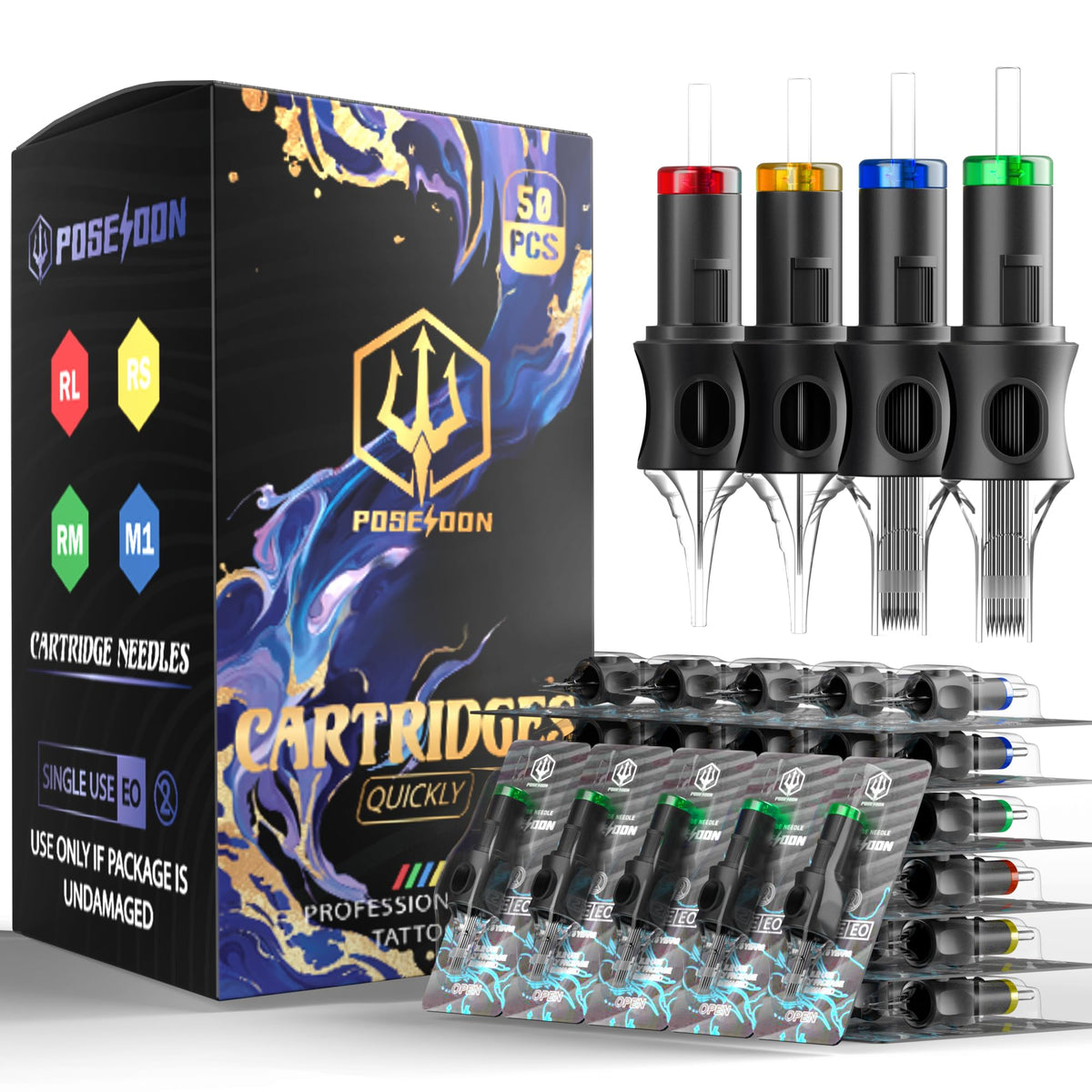 Vidattx 50PCS tattoo cartridge needles assorted sizes front view