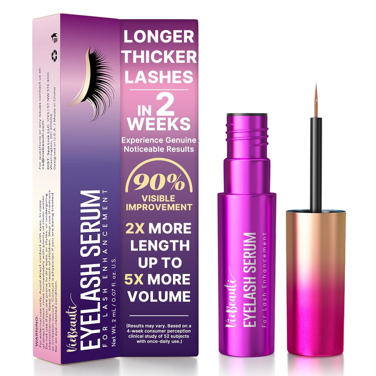 VieBeauti EyeLash Growth Serum 2mL purple bottle front view