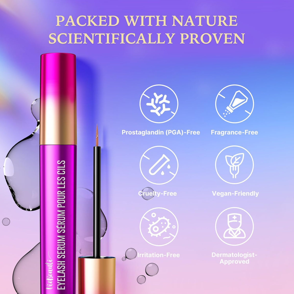 VieBeauti Eyelash Growth Serum 3mL on a vanity