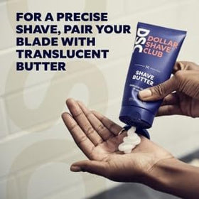 View of the included razor and shave butter in the toiletry kit