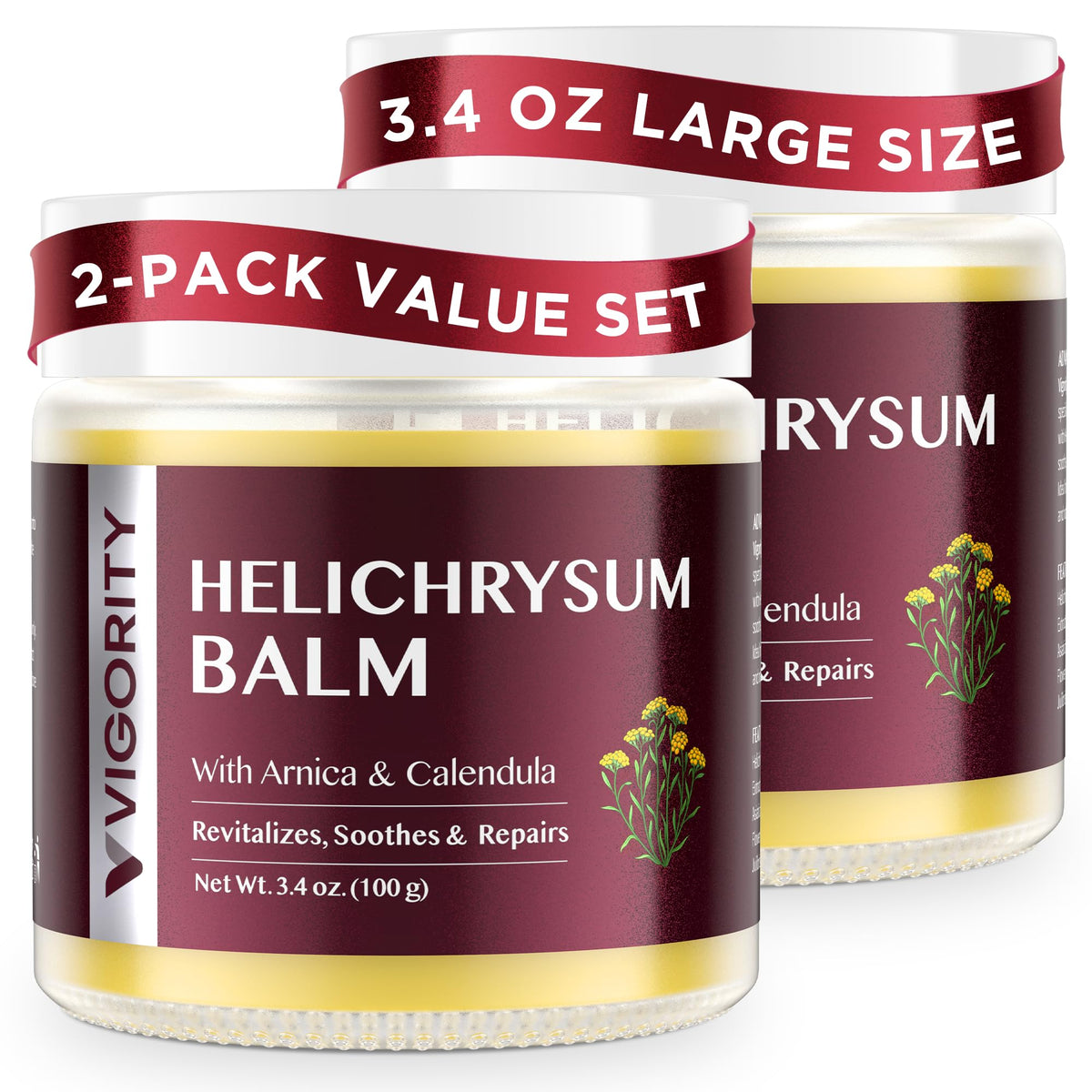 Vigority Helichrysum Balm 2 Pack front view with packaging