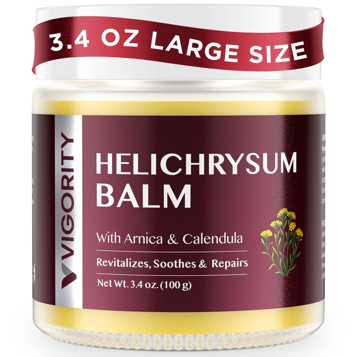 Vigority Helichrysum Balm 3.4oz front view with packaging