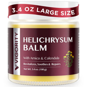 Vigority Helichrysum Balm 3.4oz front view with packaging