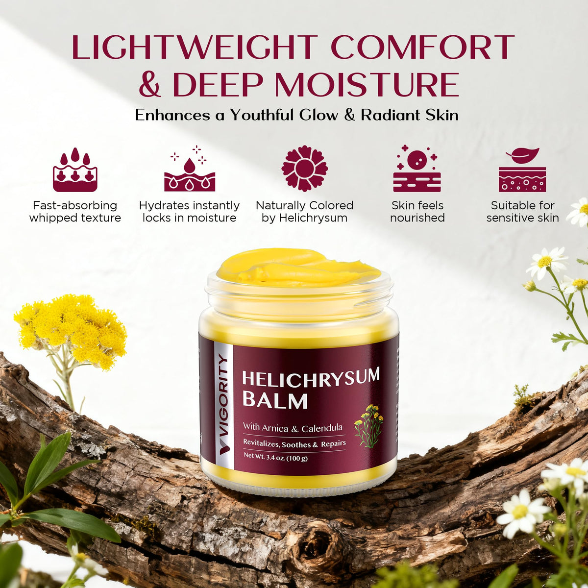Vigority Helichrysum Balm 3.4oz open jar