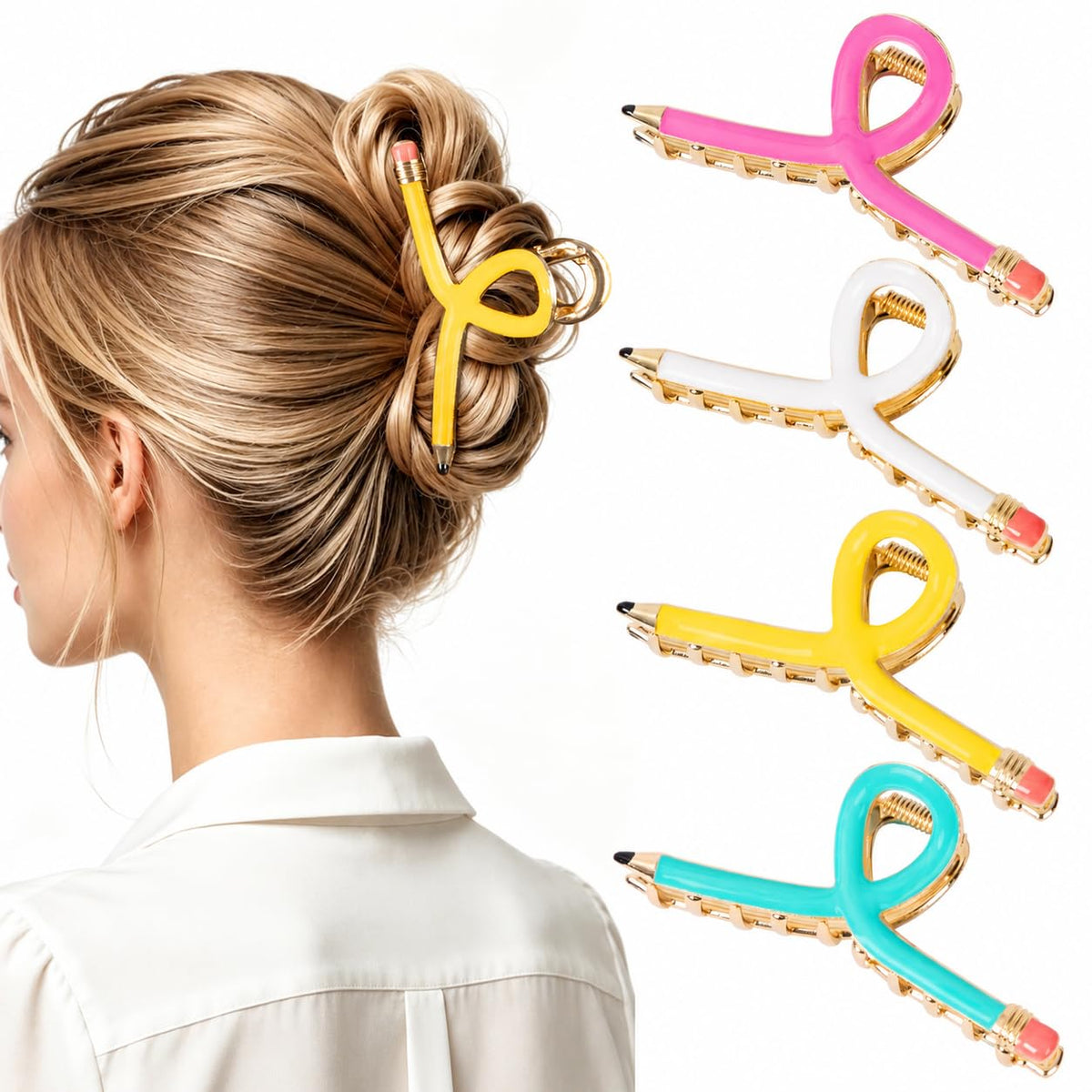 Vigorpace 4 PCS Pencil Hair Claw Clips in vibrant colours