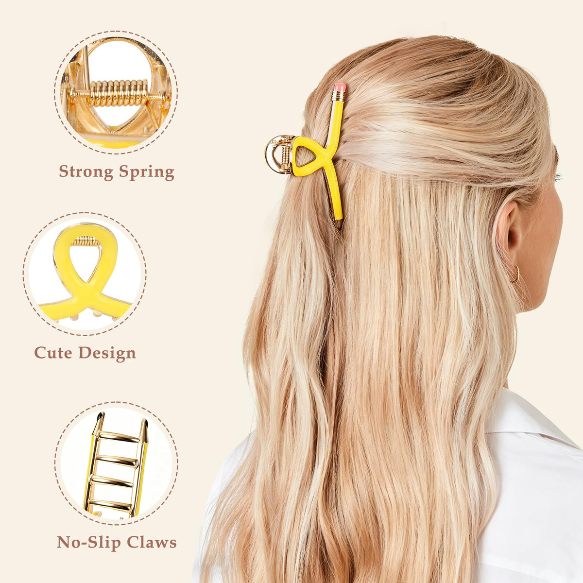 Vigorpace Pencil Hair Claw Clips arranged in a playful layout