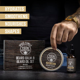 Viking Revolution Beard Balm and Oil Bundle on wooden surface