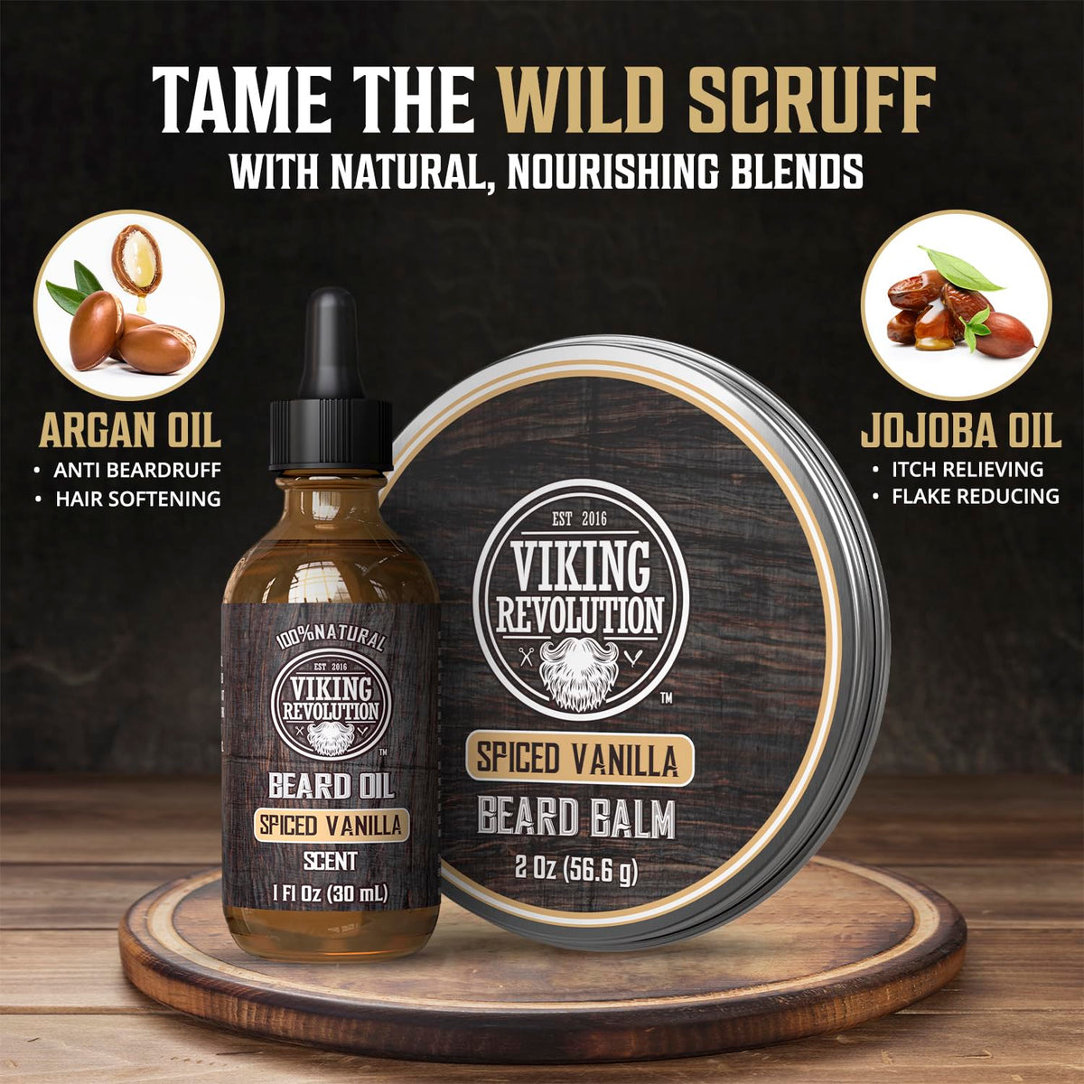 Viking Revolution Beard Balm and Oil Bundle with natural background