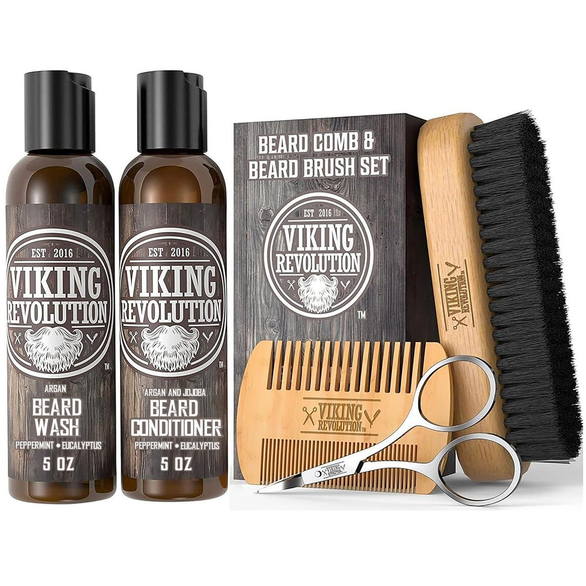 Viking Revolution Beard Brush & Wash Set with velvet pouch