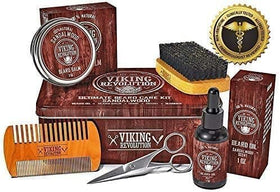 Viking Revolution Beard Kit contents displayed on a table