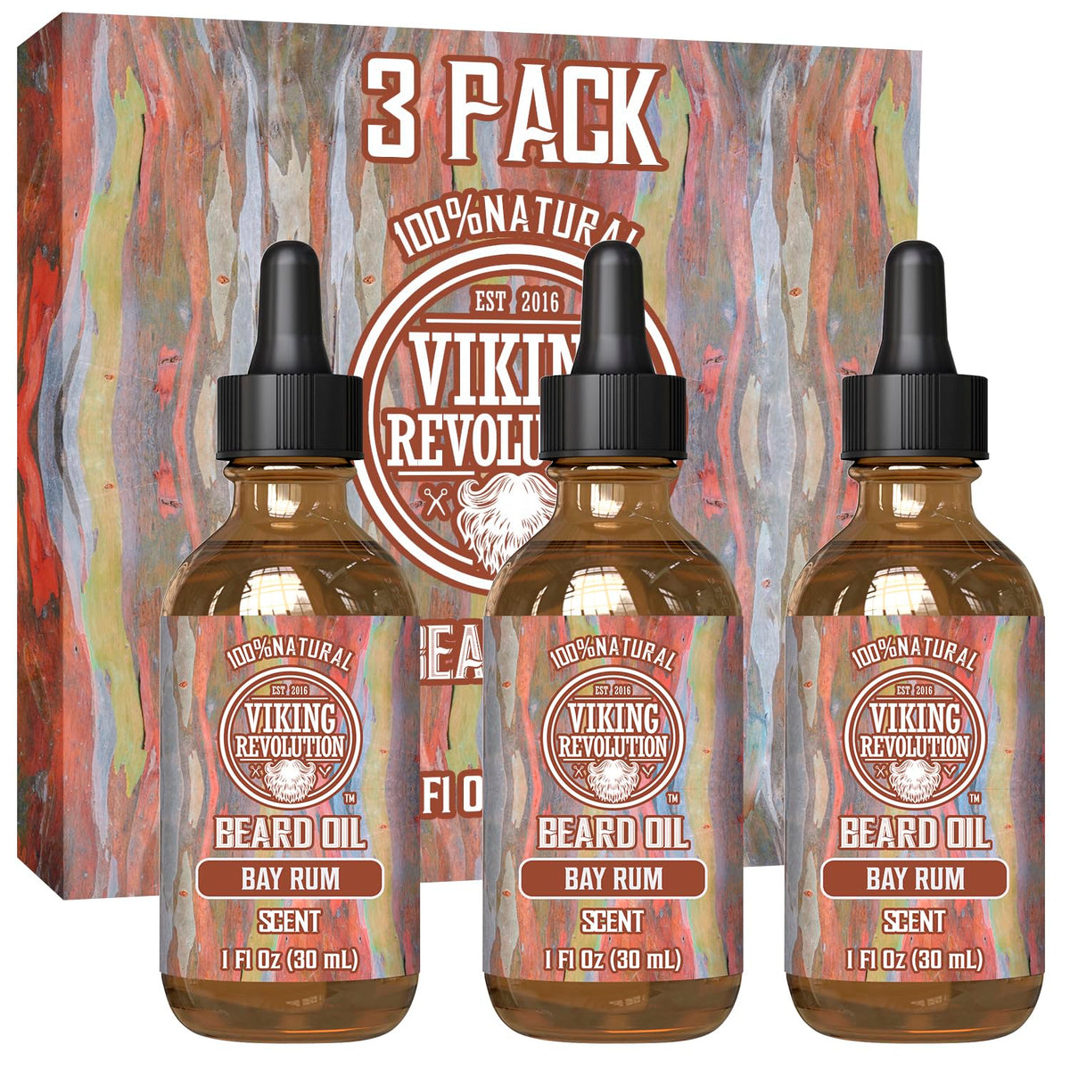 Viking Revolution Beard Oil Bay Rum 3 Pack front view