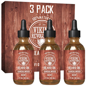 Viking Revolution Beard Oil Sandalwood 3 Pack front view