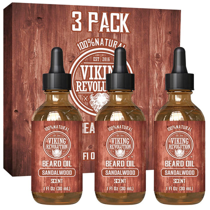 Viking Revolution Beard Oil Sandalwood 3 Pack front view