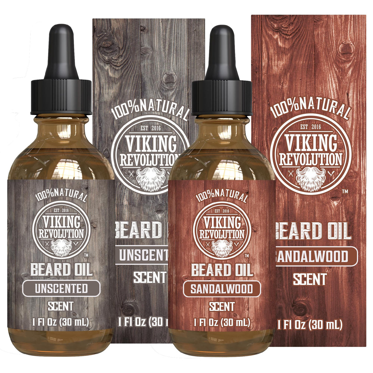 Viking Revolution Beard Oil Sandalwood & Unscented 2 Pack front view