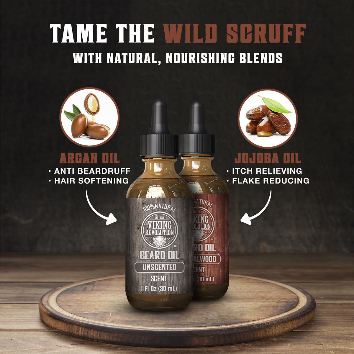 Viking Revolution Beard Oil Sandalwood & Unscented packaging details