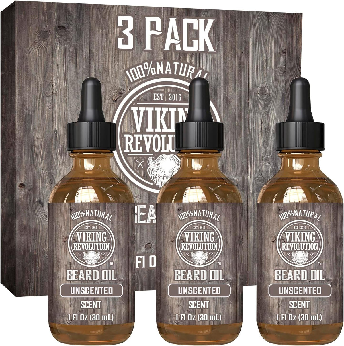 Viking Revolution Beard Oil Unscented 3 Pack front view