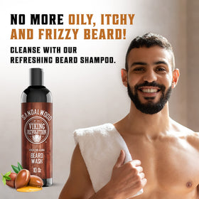 Viking Revolution Beard Wash bottle with sandalwood label