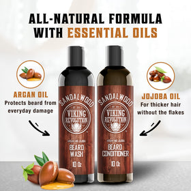 Viking Revolution Beard Wash & Conditioner Set displayed on a bathroom counter
