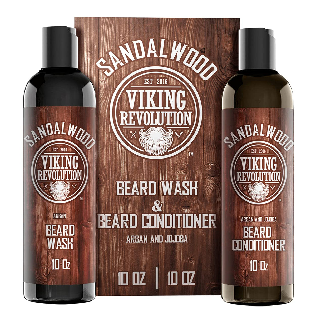 Viking Revolution Beard Wash & Conditioner Set front view with sandalwood scent