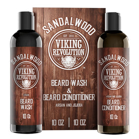 Viking Revolution Beard Wash & Conditioner Set front view with sandalwood scent