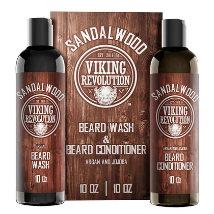 Viking Revolution Beard Wash & Conditioner Set front view with sandalwood scent