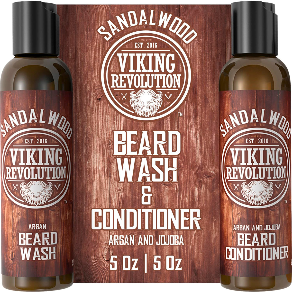 Viking Revolution Beard Wash & Conditioner Set front view with sandalwood scent