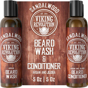 Viking Revolution Beard Wash & Conditioner Set front view with sandalwood scent