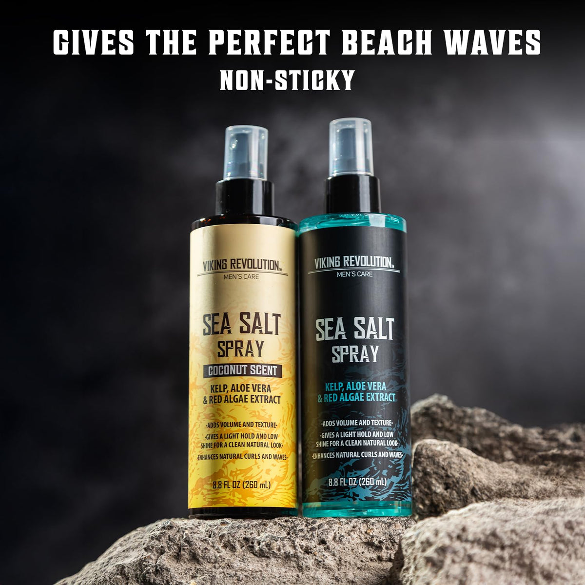 Viking Revolution Hair Sea Salt Spray 2-Pack lifestyle shot on a bathroom shelf