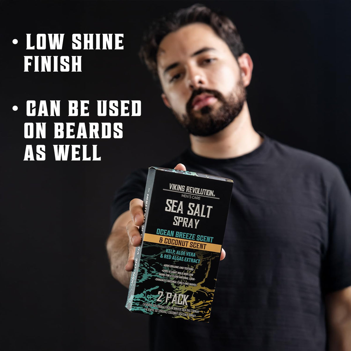 Viking Revolution Hair Sea Salt Spray 2-Pack with ocean background