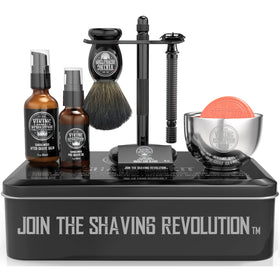 Viking Revolution Safety Razor Shaving Kit front view with all components
