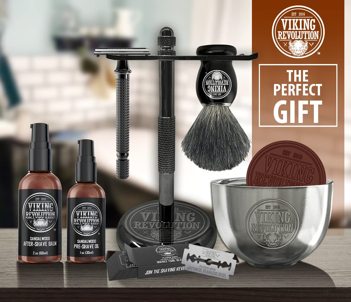 Viking Revolution Safety Razor with blades displayed