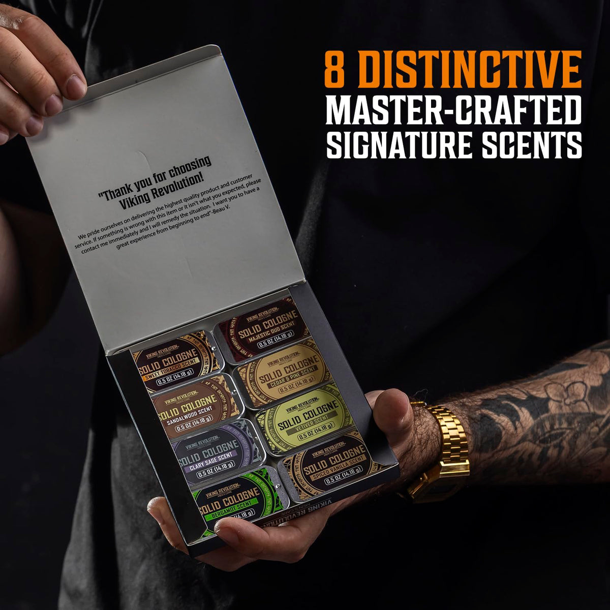 Viking Revolution Solid Cologne Set open showing all eight scents