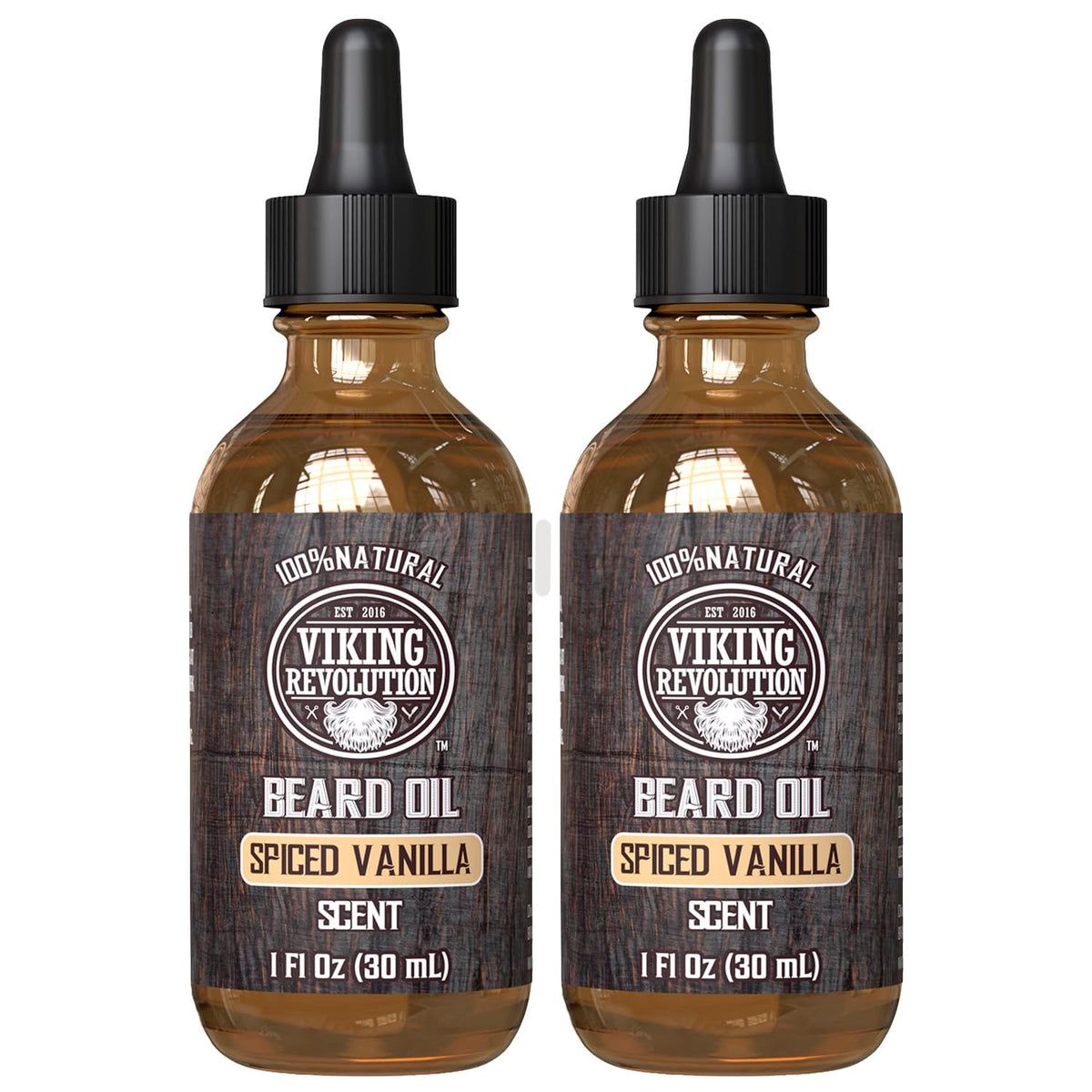 Viking Revolution Spiced Vanilla Beard Oil close-up of bottle