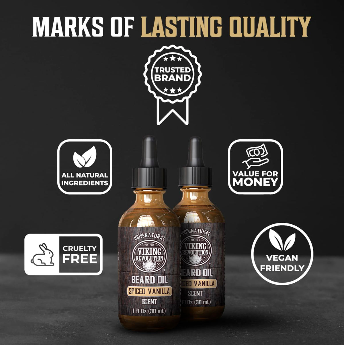 Viking Revolution Spiced Vanilla Beard Oil ingredients display