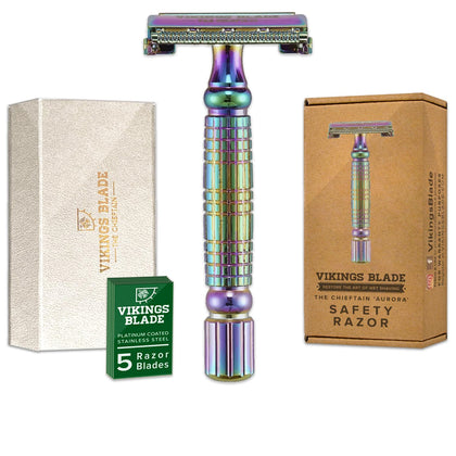 Vikings Blade Chieftain Aurora double edge safety razor front view