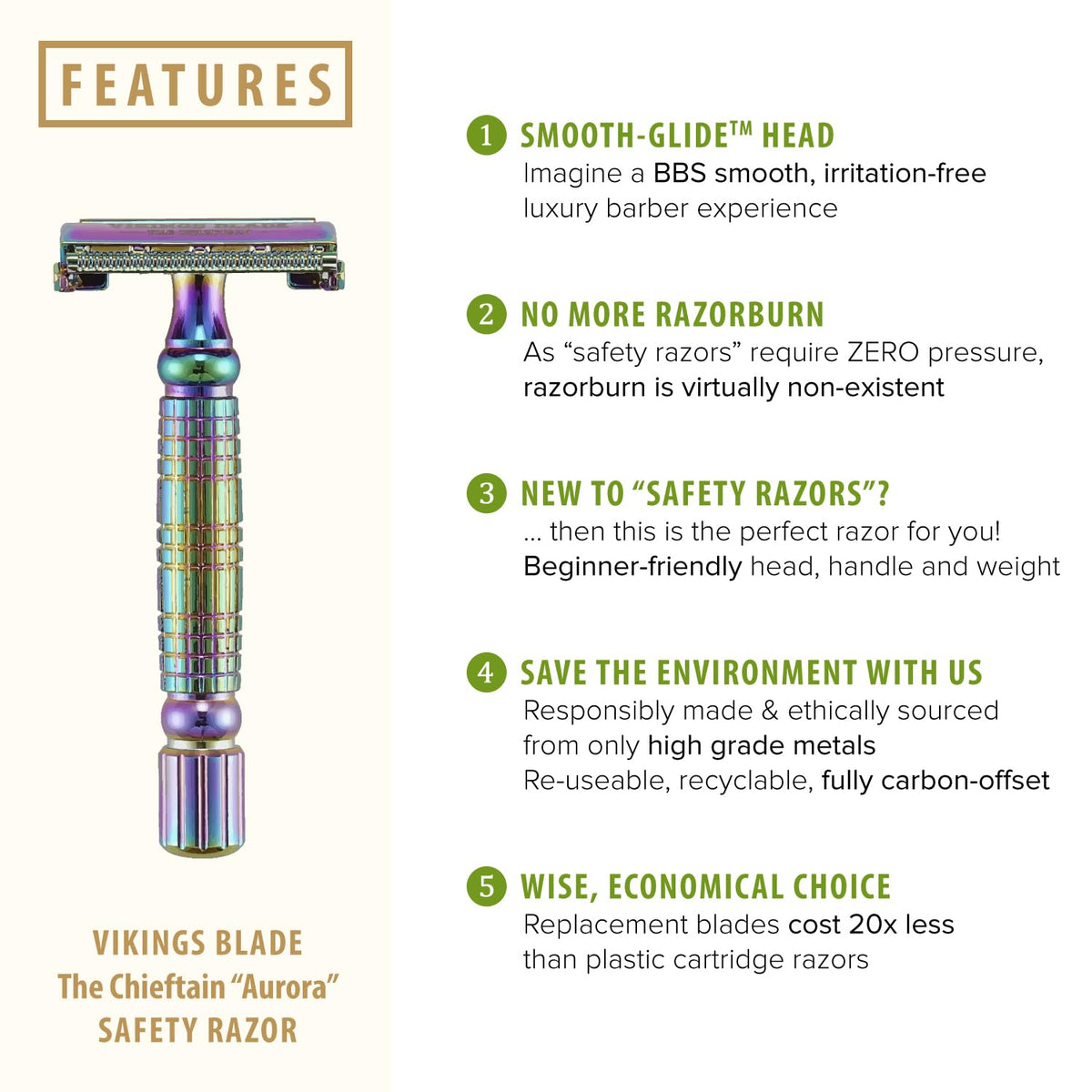 Vikings Blade Chieftain Aurora safety razor side view