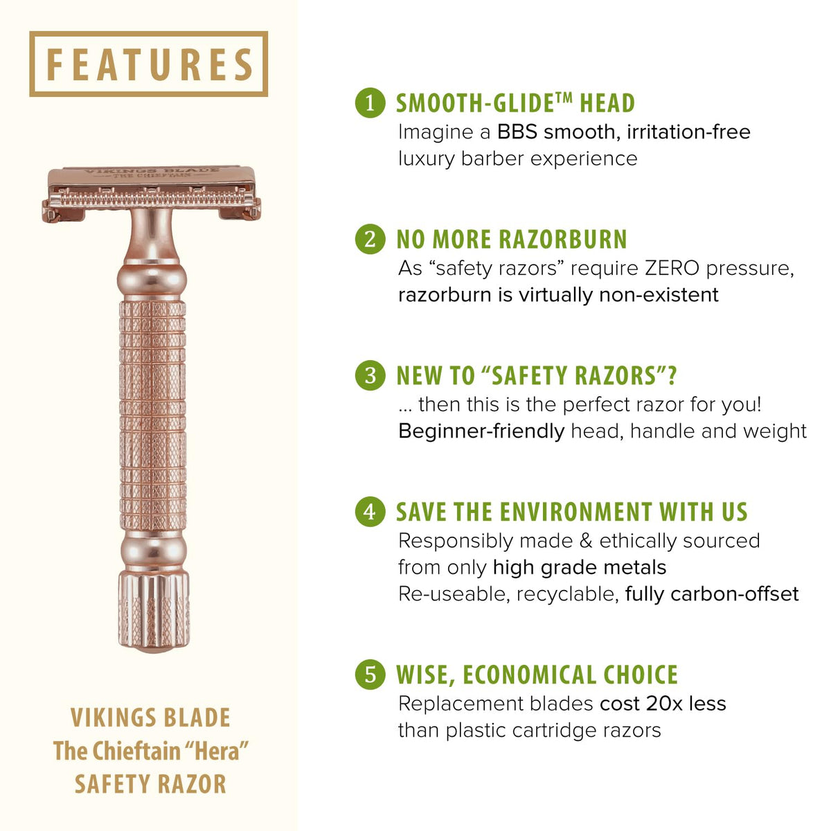 Vikings Blade Chieftain Hera safety razor with Swedish steel blades