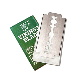 Vikings Blade Double Edge Razor Blades in use on a shaving brush
