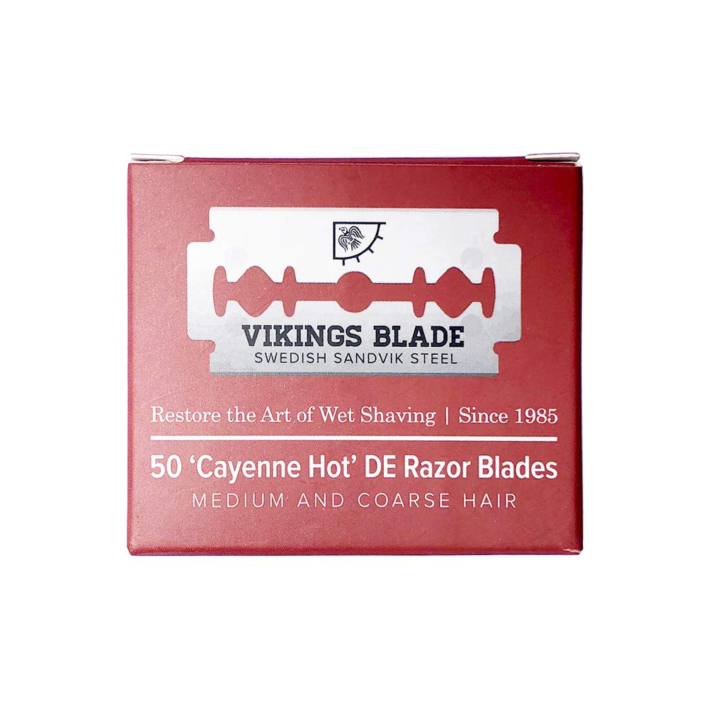 Vikings Blade Double Edge Razor Blades side view with packaging