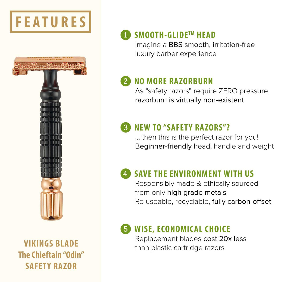 Vikings Blade Double Edge Safety Razor side view showing blade