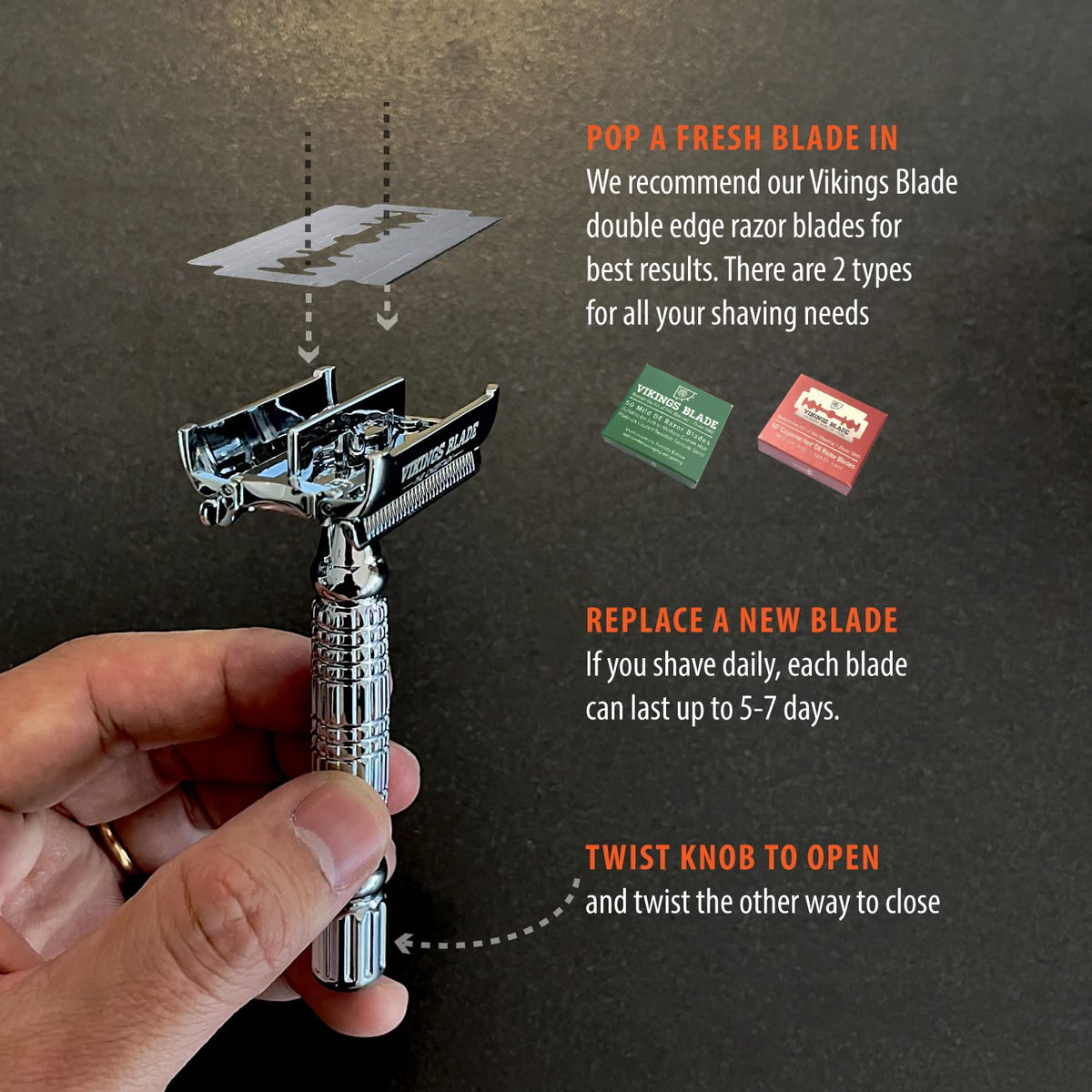 Vikings Blade Double Edge Safety Razor with five replacement blades