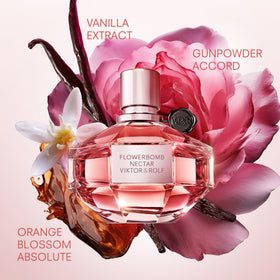 Viktor&Rolf Flowerbomb Nectar bottle with floral background