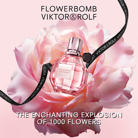 Viktor&Rolf Flowerbomb set displayed on a vanity with flowers