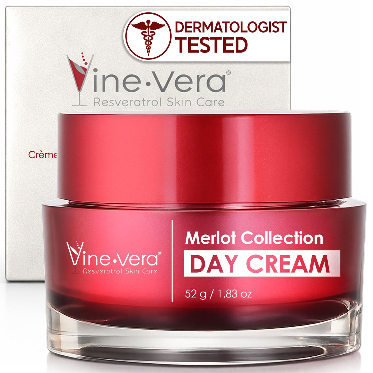 Vine Vera Merlot Day Cream 1.83 Oz front view in glass jar